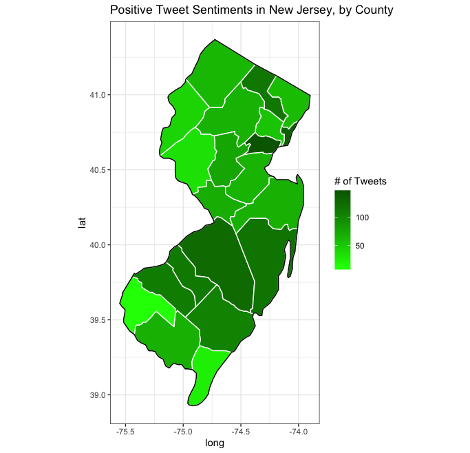 New Jersey Positive Tweet Sentiments, by County